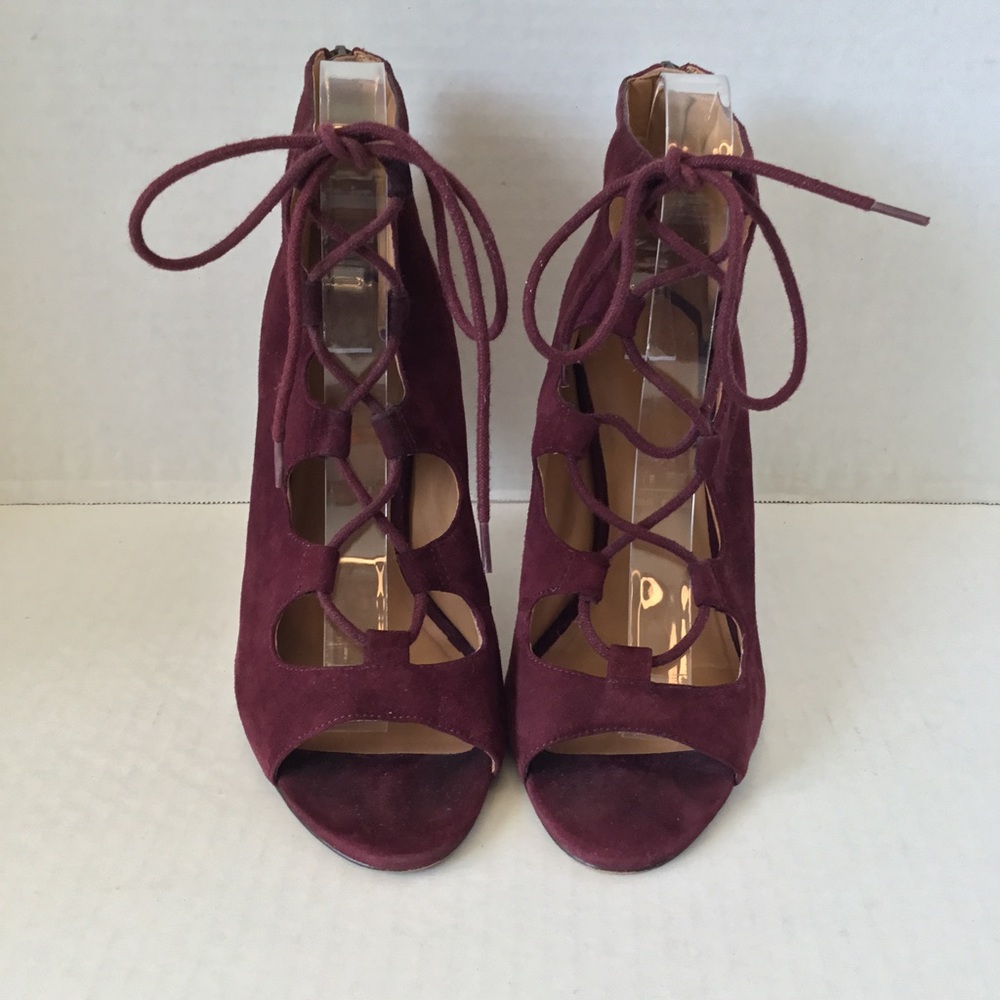 NINE WEST FRETABL BURGUNDY HEELS LACE UP ZIPPER SIZE 8.5 - Picture 5 of 15